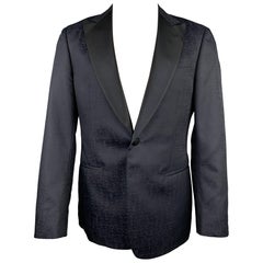 GIORGIO ARMANI - Manteau de sport à revers pointu en laine et soie marbrée noire, taille 38