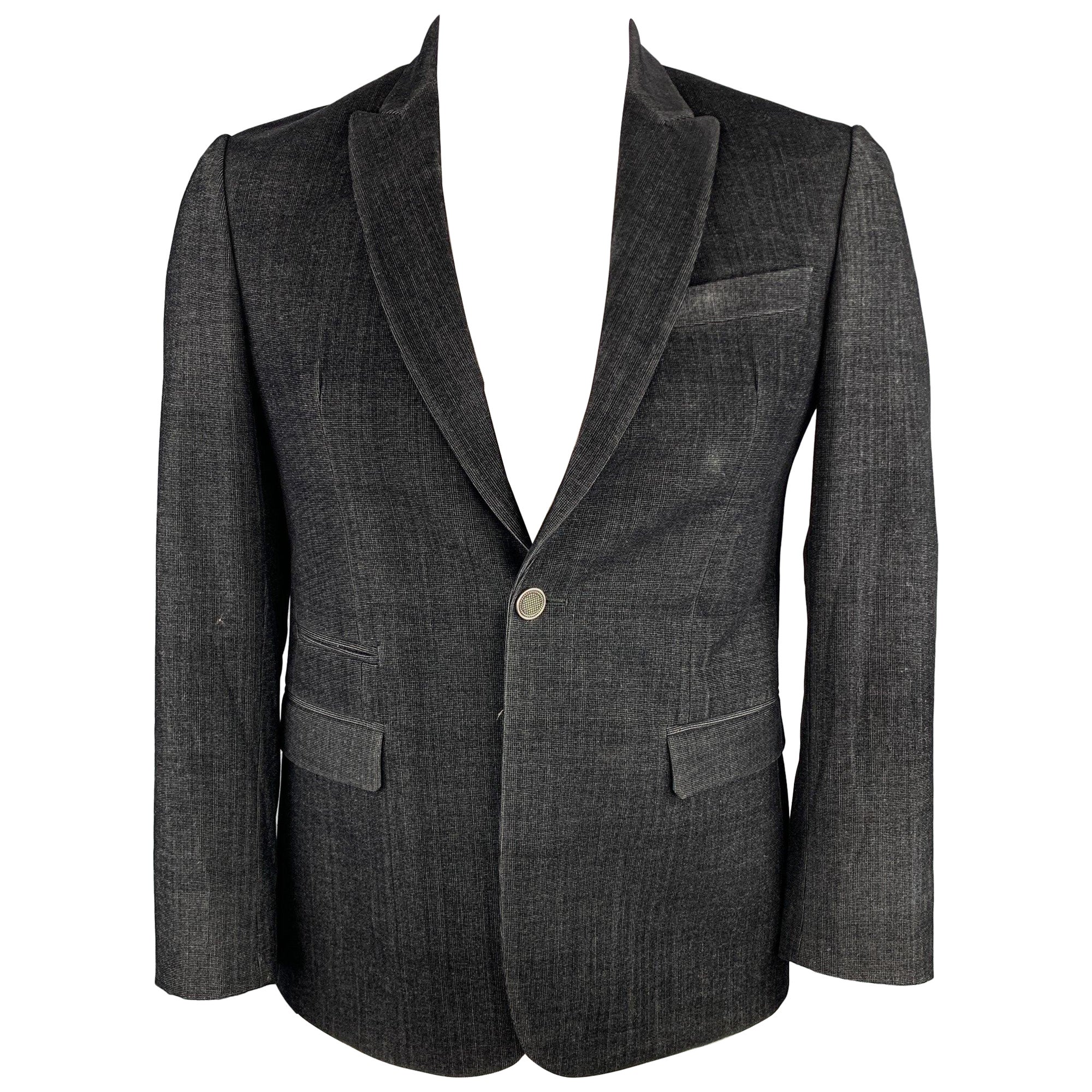 JUST CAVALLI Size 40 Black Textured Polyester Blend Peak Lapel Sport Coat For Sale