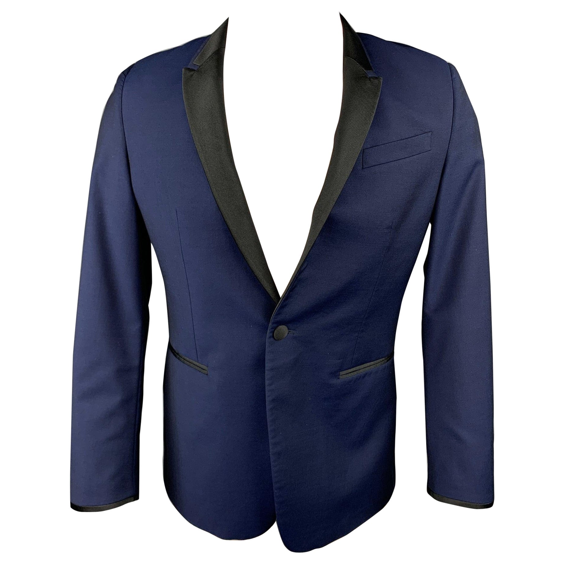 PAUL SMITH Size 38 Regular Navy Wool / Mohair Peak Lapel Tuxedo Sport Coat For Sale
