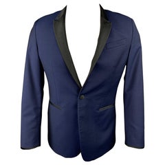 PAUL SMITH Size 38 Regular Navy Wool / Mohair Peak Lapel Tuxedo Sport Coat