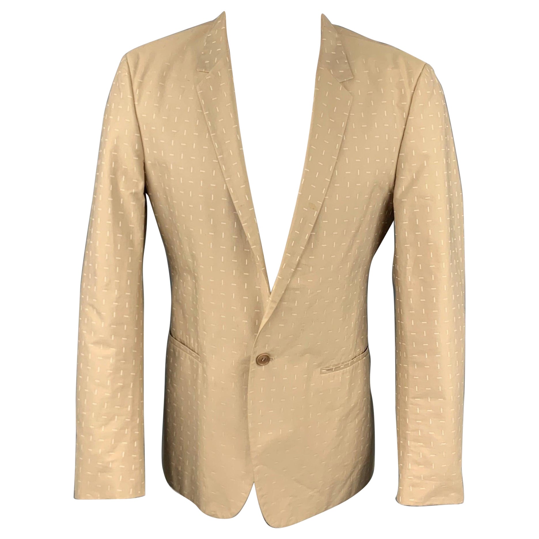 CALVIN KLEIN COLLECTION Size 38 Khaki Print Cotton Sport Coat For Sale