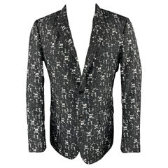 CALVIN KLEIN COLLECTION Size 40 Black & White Print Polyester Sport Coat