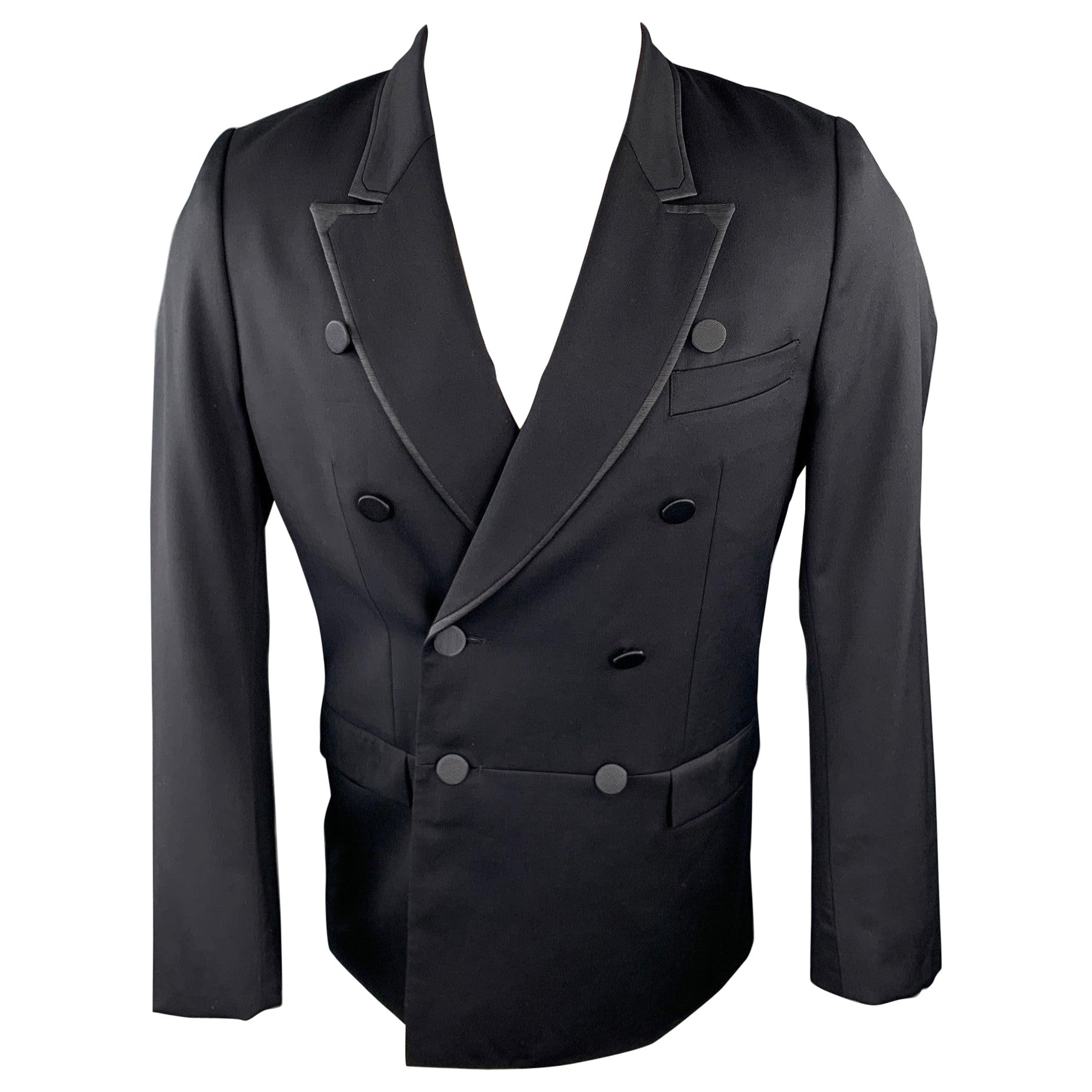 PAUL SMITH Size 38 Black Wool / Cashmere Tuxedo Sport Coat For Sale