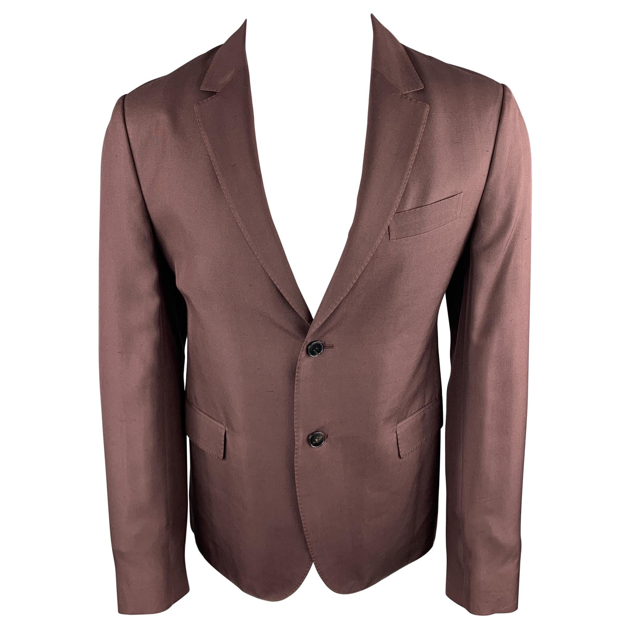 VALENTINO Size 38 Burgundy Silk Notch Lapel Sport Coat For Sale