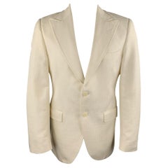 DOLCE & GABBANA Size 40 Cream Textured Cotton / Silk Peak Lapel Sport Coat