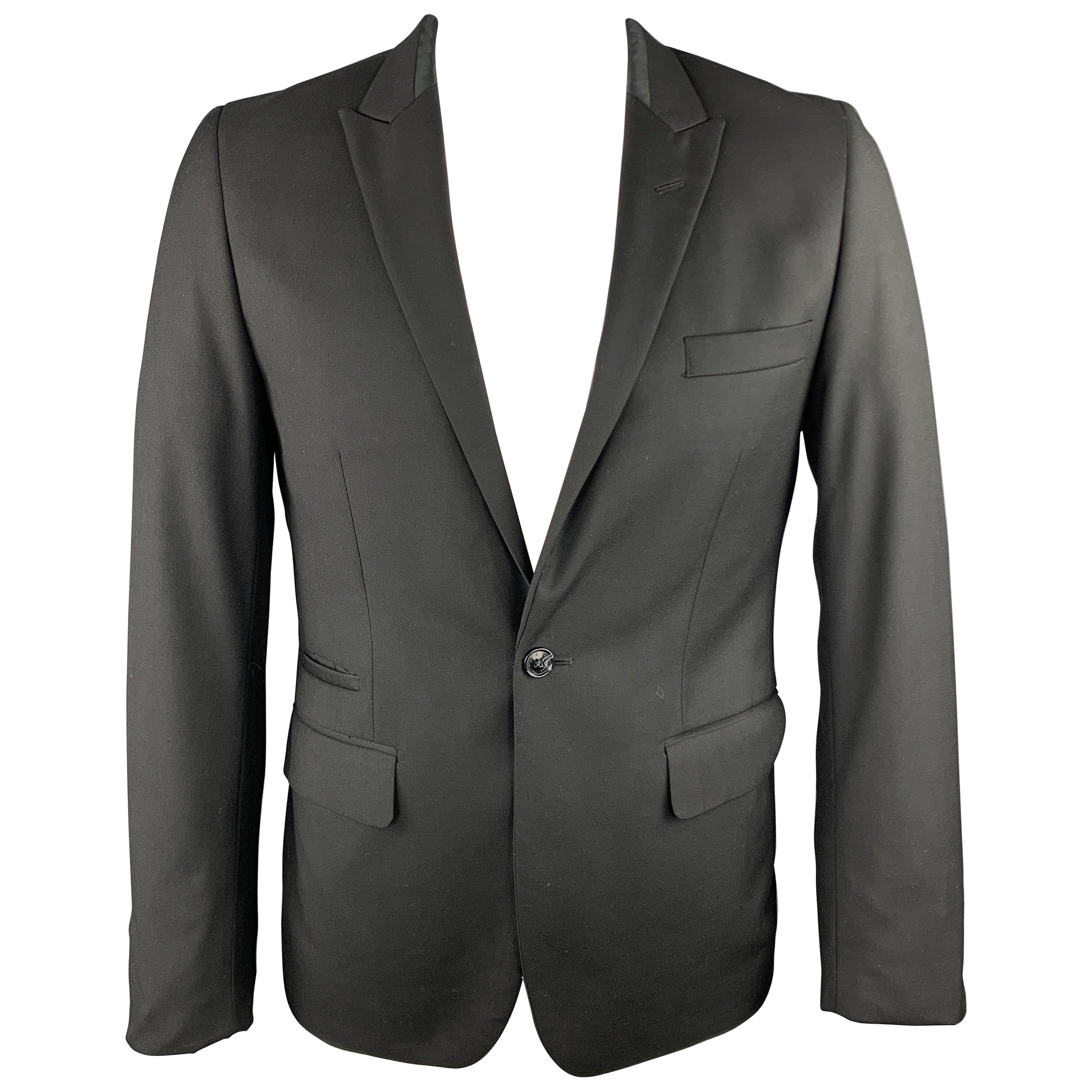 BEN SHERMAN Size L Black Solid Polyester Blend Peak Lapel Sport Coat For Sale