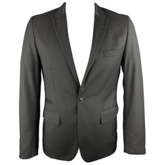 BEN SHERMAN Size L Black Solid Polyester Blend Peak Lapel Sport Coat