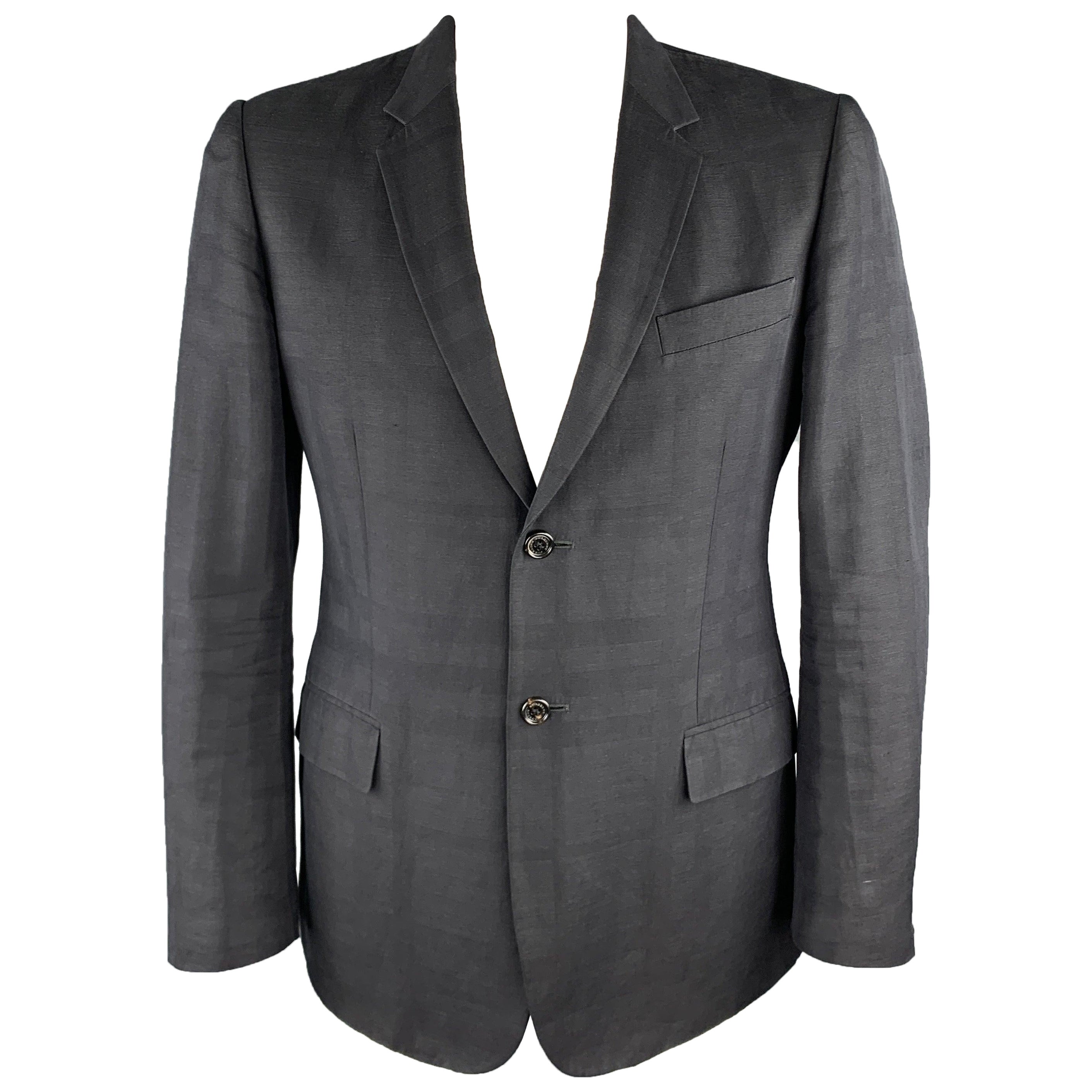 BURBERRY LONDON Size 44 Black Plaid Cotton Blend Notch Lapel Sport Coat For Sale