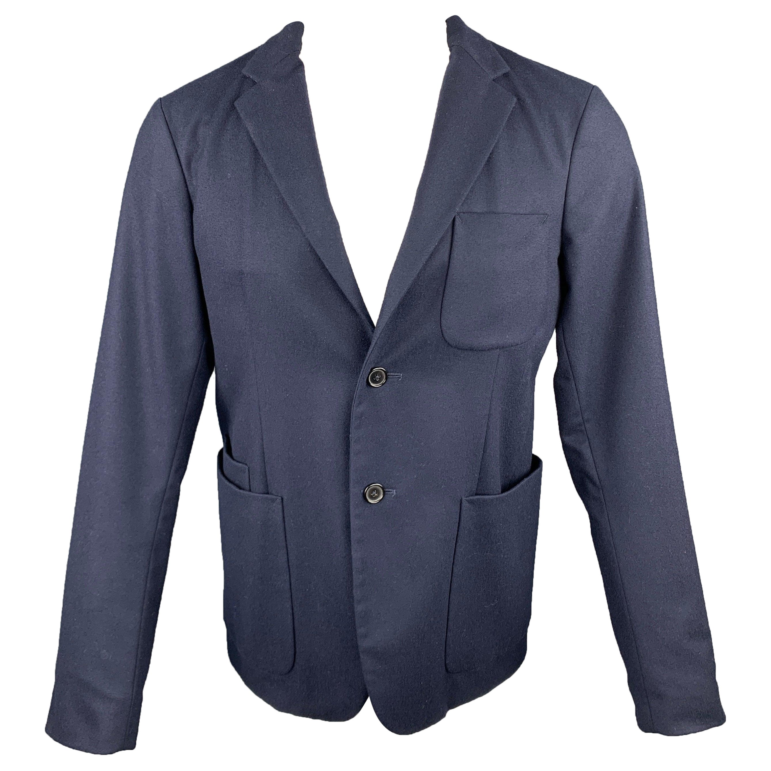 JIL SANDER Size 38 Navy Wool Notch Lapel Sport Coat For Sale