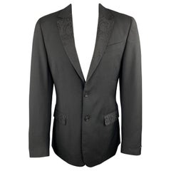 JUST CAVALLI Size 40 Black Wool Lace Notch Lapel Sport Coat