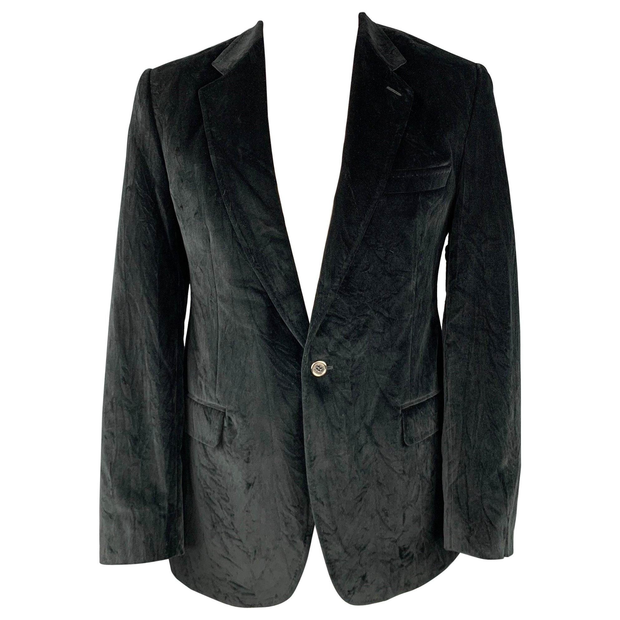 DOLCE & GABBANA Size 40 Regular Black Cotton Velvet Sport Coat For Sale