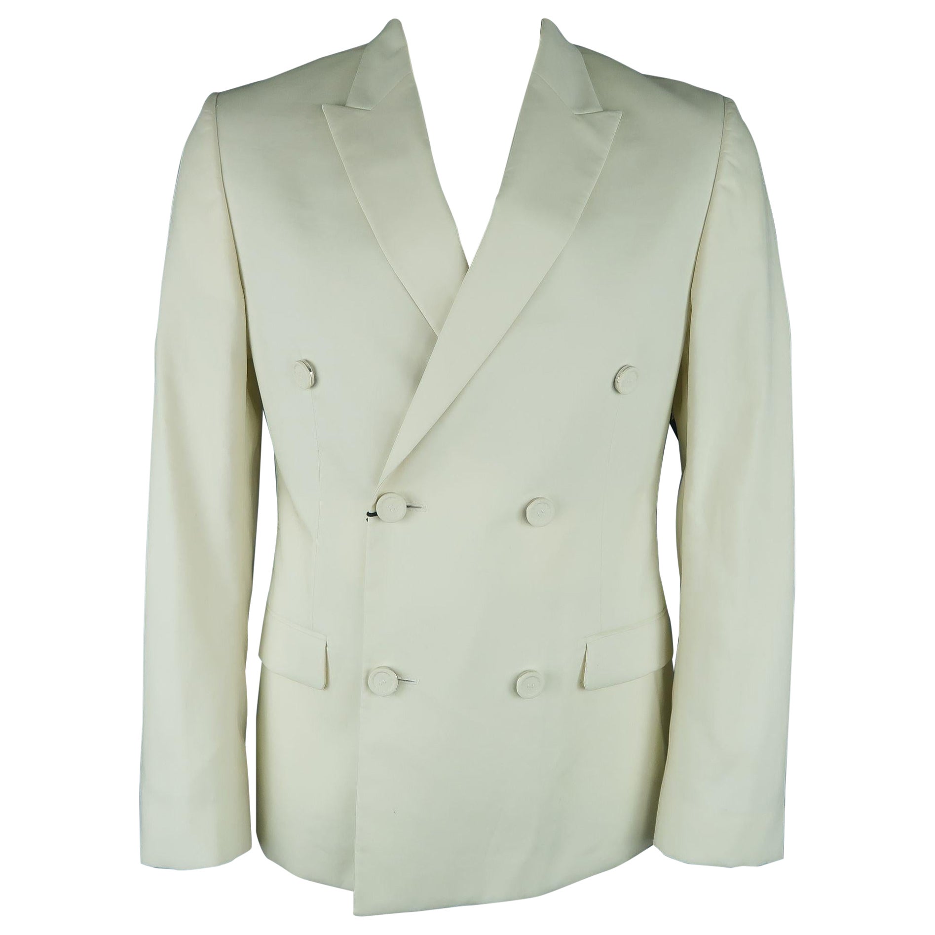 CALVIN KLEIN COLLECTION 42 Bone Cotton Double Breasted Sport Coat Jacket For Sale