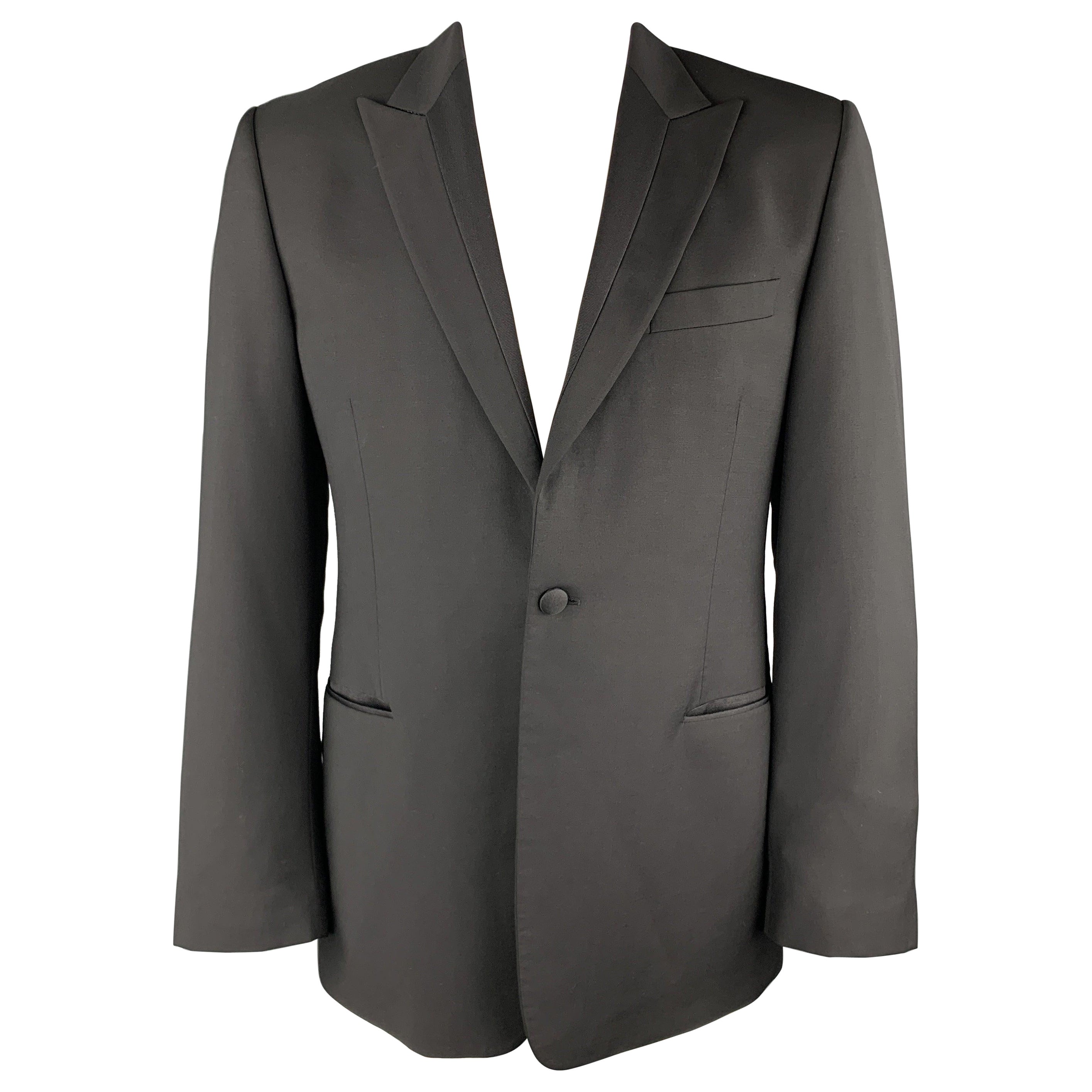 PAUL SMITH Size 42 Black Wool / Mohair Faille Detailed Peak Lapel Sport Coat For Sale