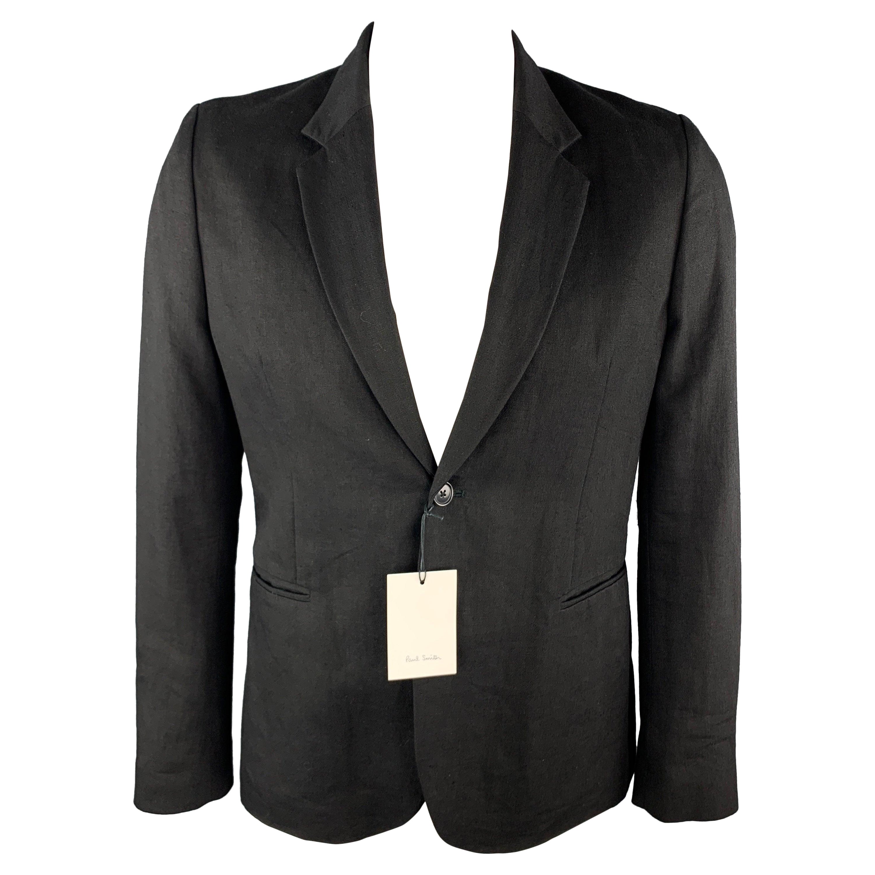 PAUL SMITH Size L Black Linen / Wool Notch Lapel Sport Coat For Sale