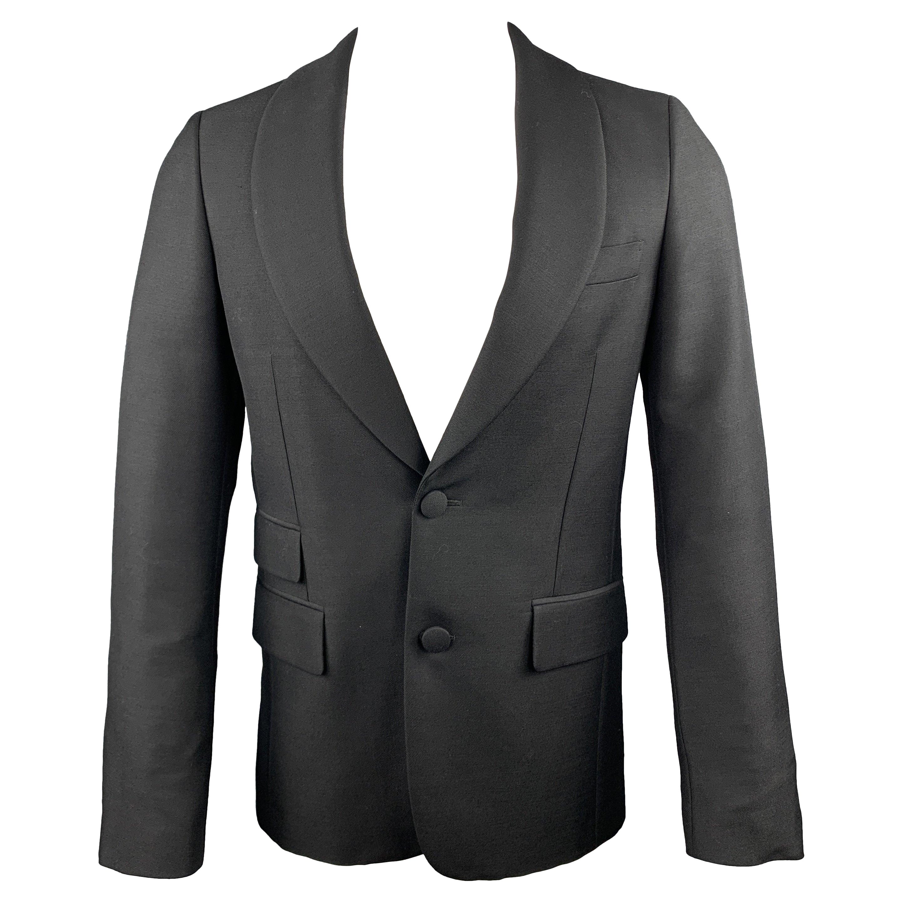 PRADA Size 36 Regular Black Solid Wool / Mohair Shawl Collar Sport Coat For Sale