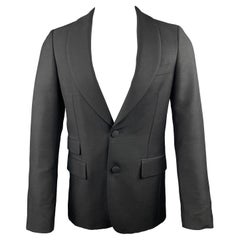 PRADA Taille 36 Regular Manteau de sport à col châle en laine / mohair noir uni