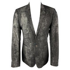 CALVIN KLEIN COLLECTION Size 36 Black & Grey Distressed Print Sport Coat