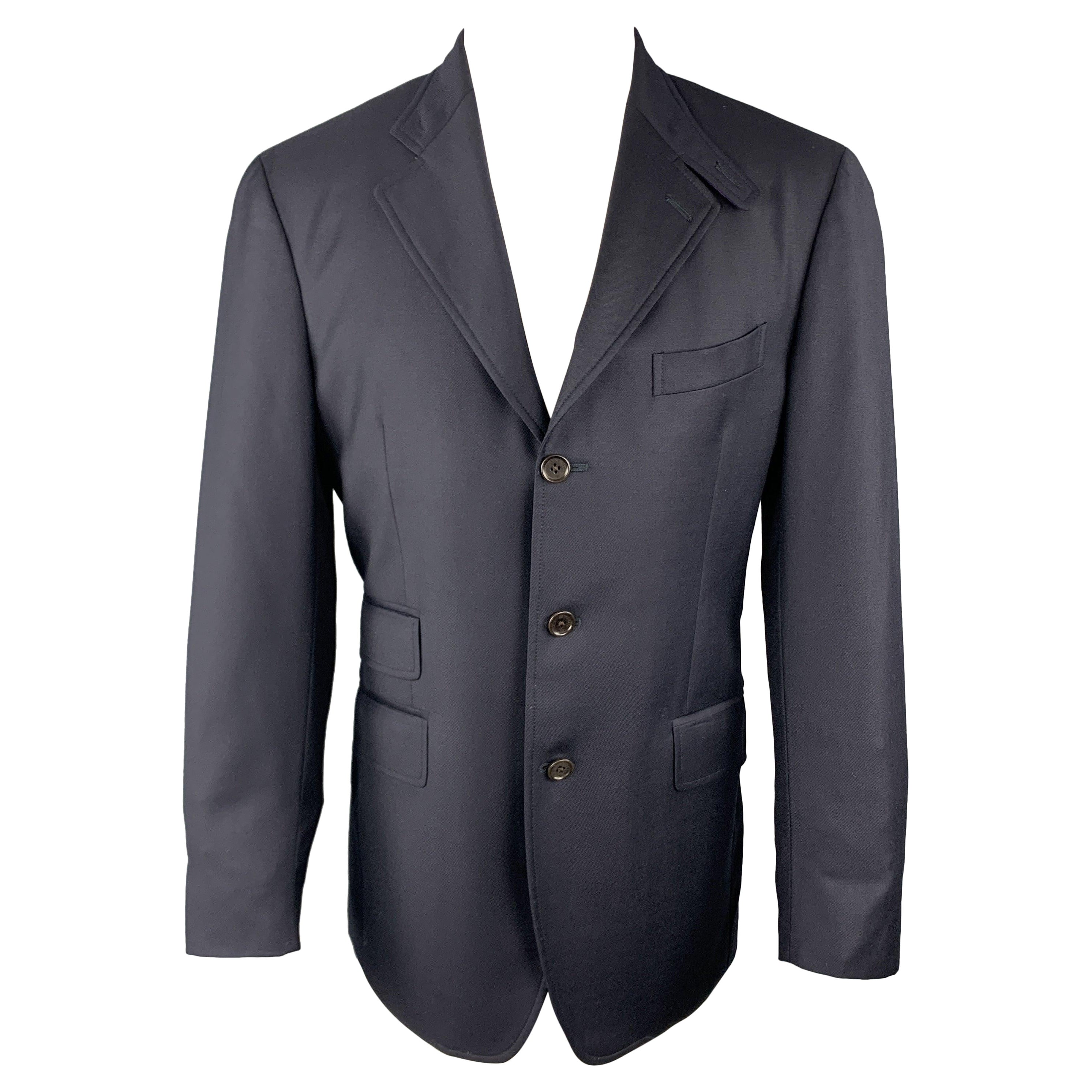 ETRO Size 40 Navy Solid Wool Notch Tab Lapel Sport Coat For Sale