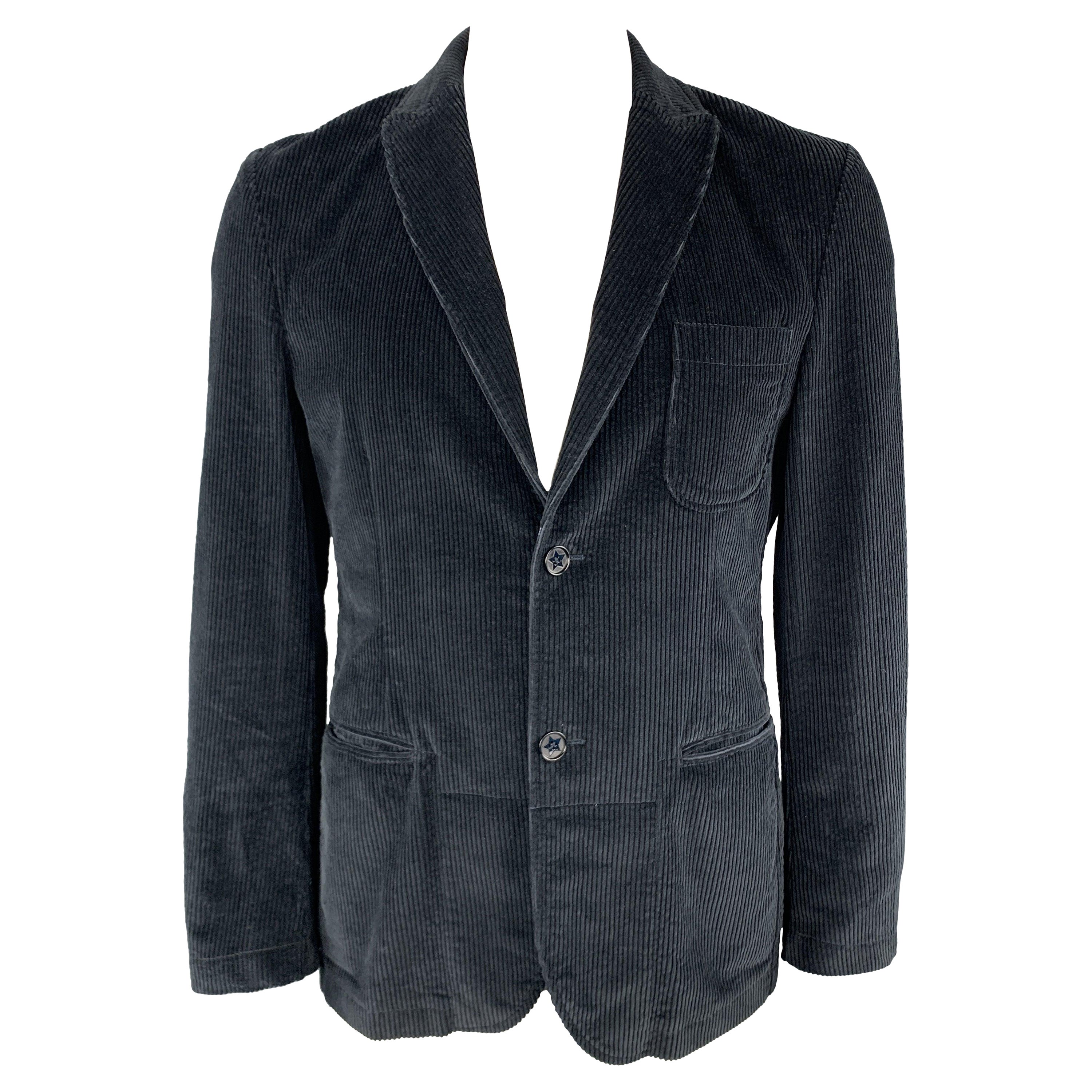 DANIELE ALESSANDRINI Size M Navy Corduroy Cotton / Elastane Sport Coat For Sale
