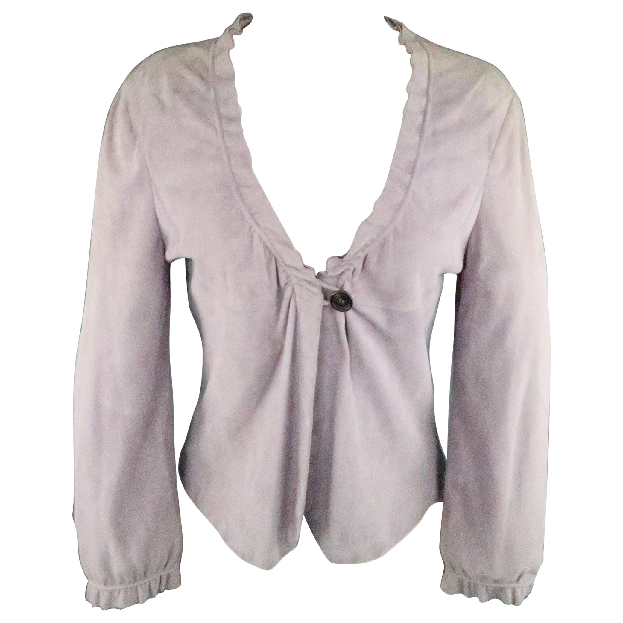 GIORGIO ARMANI Size 12 Lavender Suede Ruffle Trim Cardigan Jacket For Sale