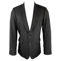 PAUL SMITH Taille 40 Manteau de sport en laine/cachemire noir à revers en pointe