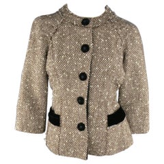 MARC JACOBS Size 4 Light Brown & Cream Wool Tweed & Black Velvet Jacket