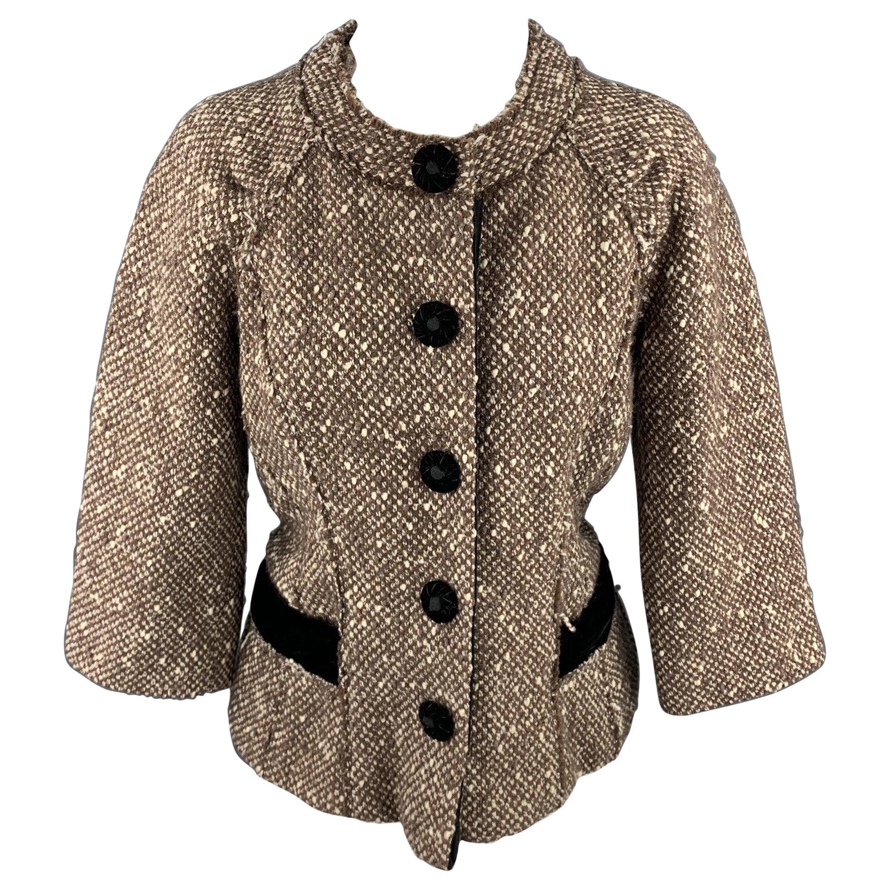 MARC JACOBS Size 6 Brown Boucle Wool Blend Jacket For Sale