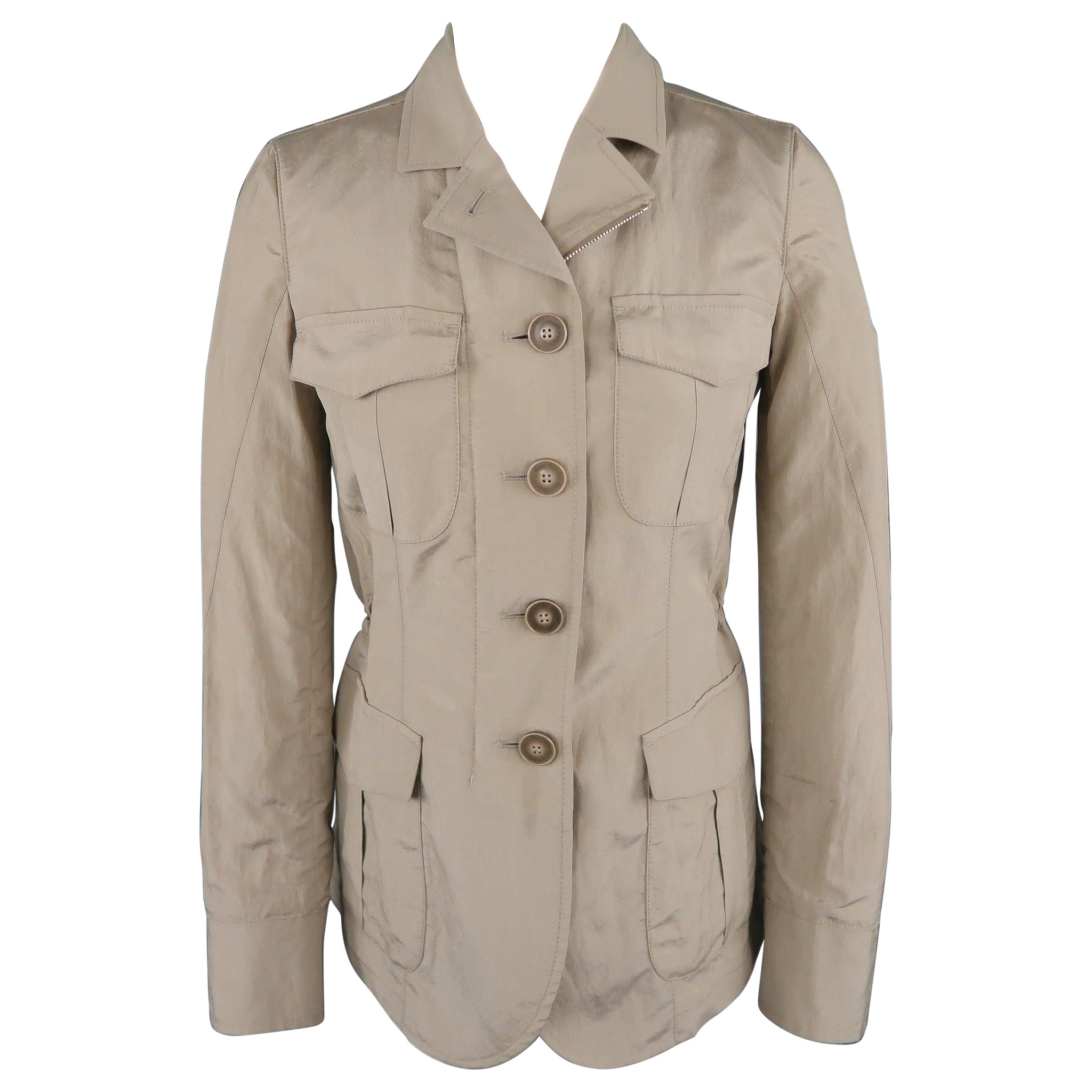 GIORGIO ARMANI Size 2 Khaki Silk Blend Safari Jacket For Sale