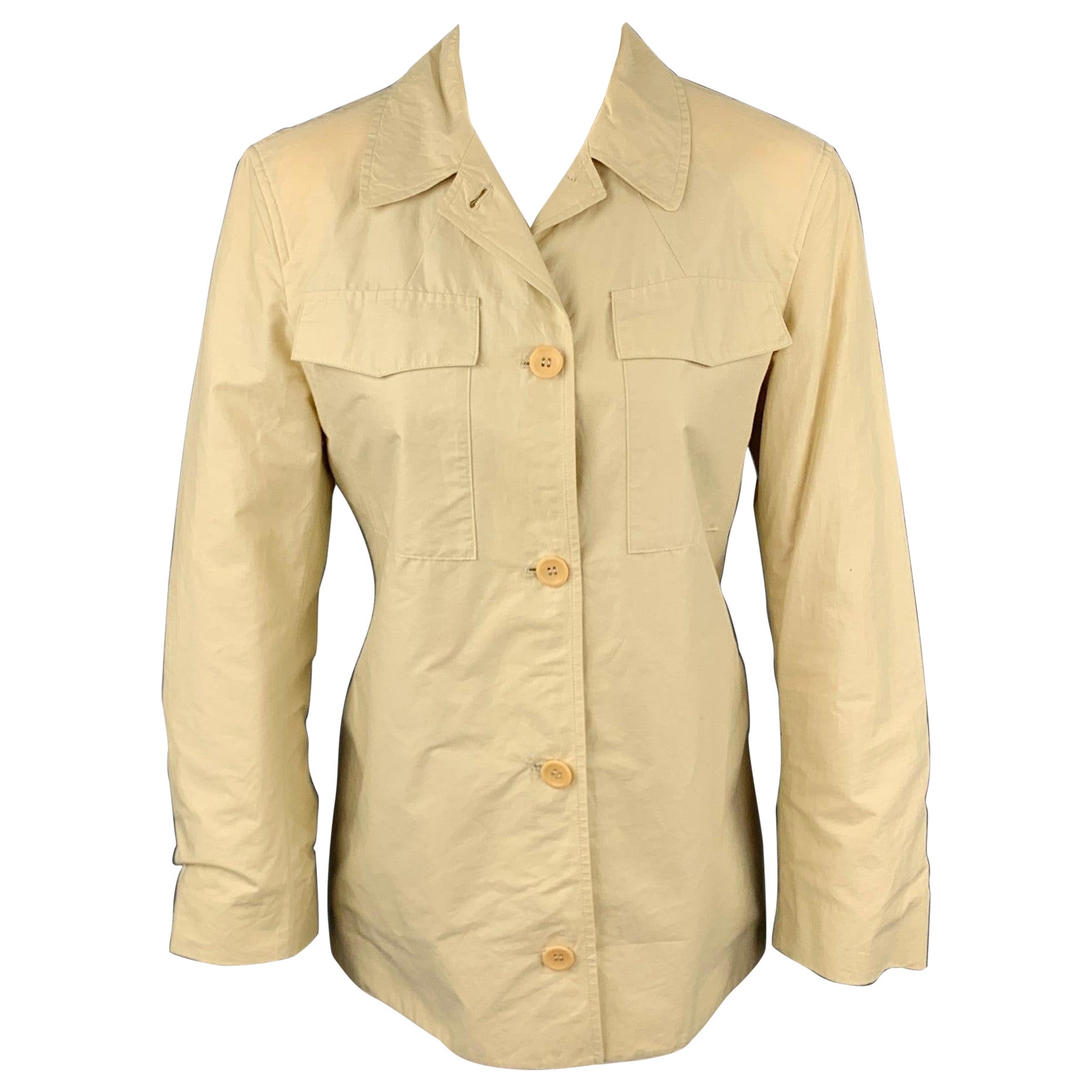 STRENESSE Size 6 Beige Cotton Patch Pocket Buttoned Jacket For Sale