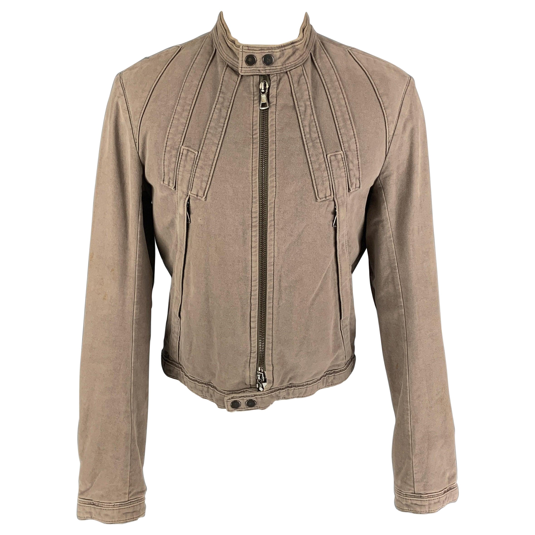 DSQUARED2 Size 40 Taupe Moleskin Zip Up Jacket For Sale