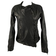 GIORGIO BRATO Size 6 Black Leather Zip Up Jacket (Outdoor)