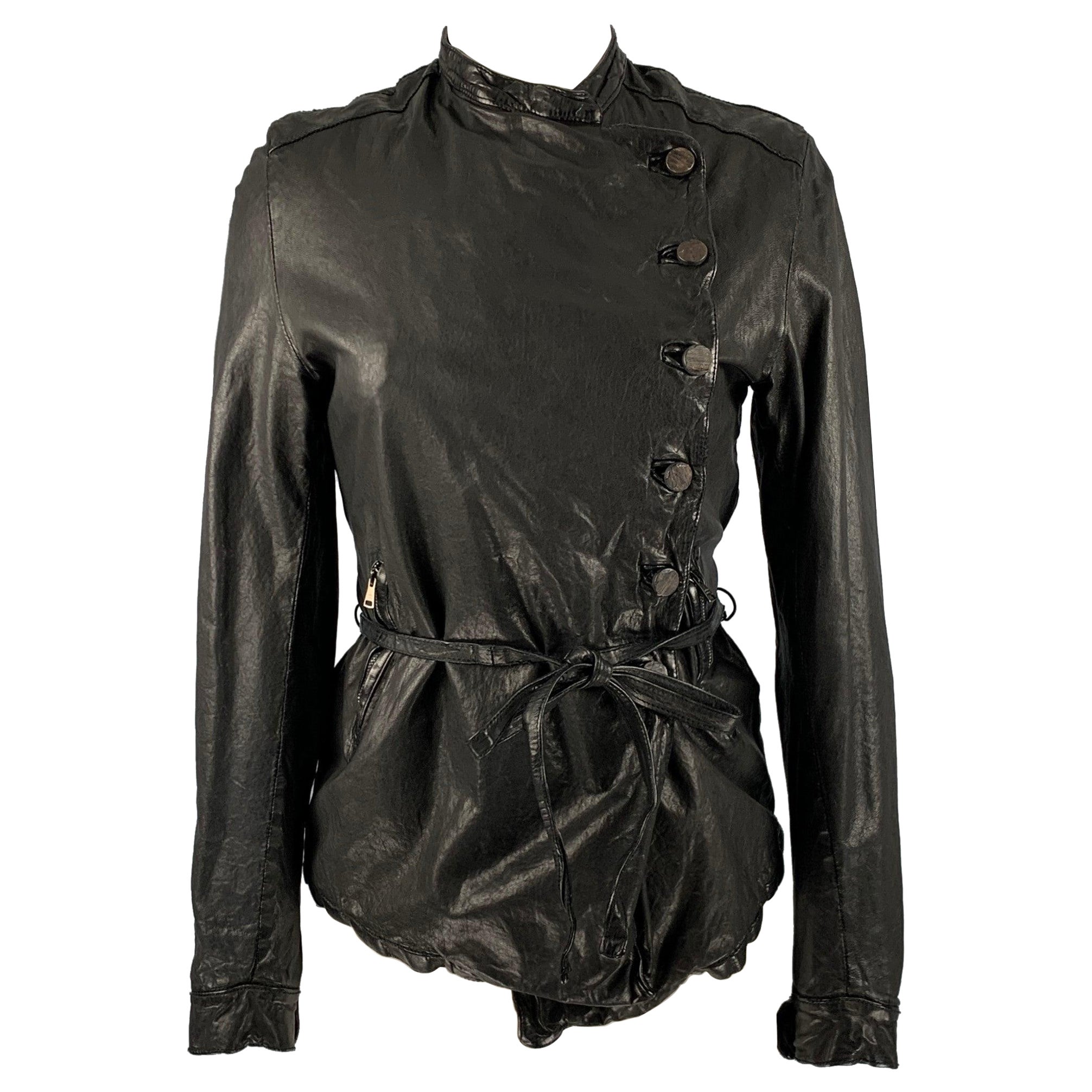 GIORGIO BRATO Size 4 Black Leather Button Up Jacket For Sale