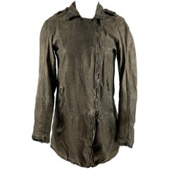 Used GIORGIO BRATO Size 6 Grey Leather Distressed Zip Up Jacket