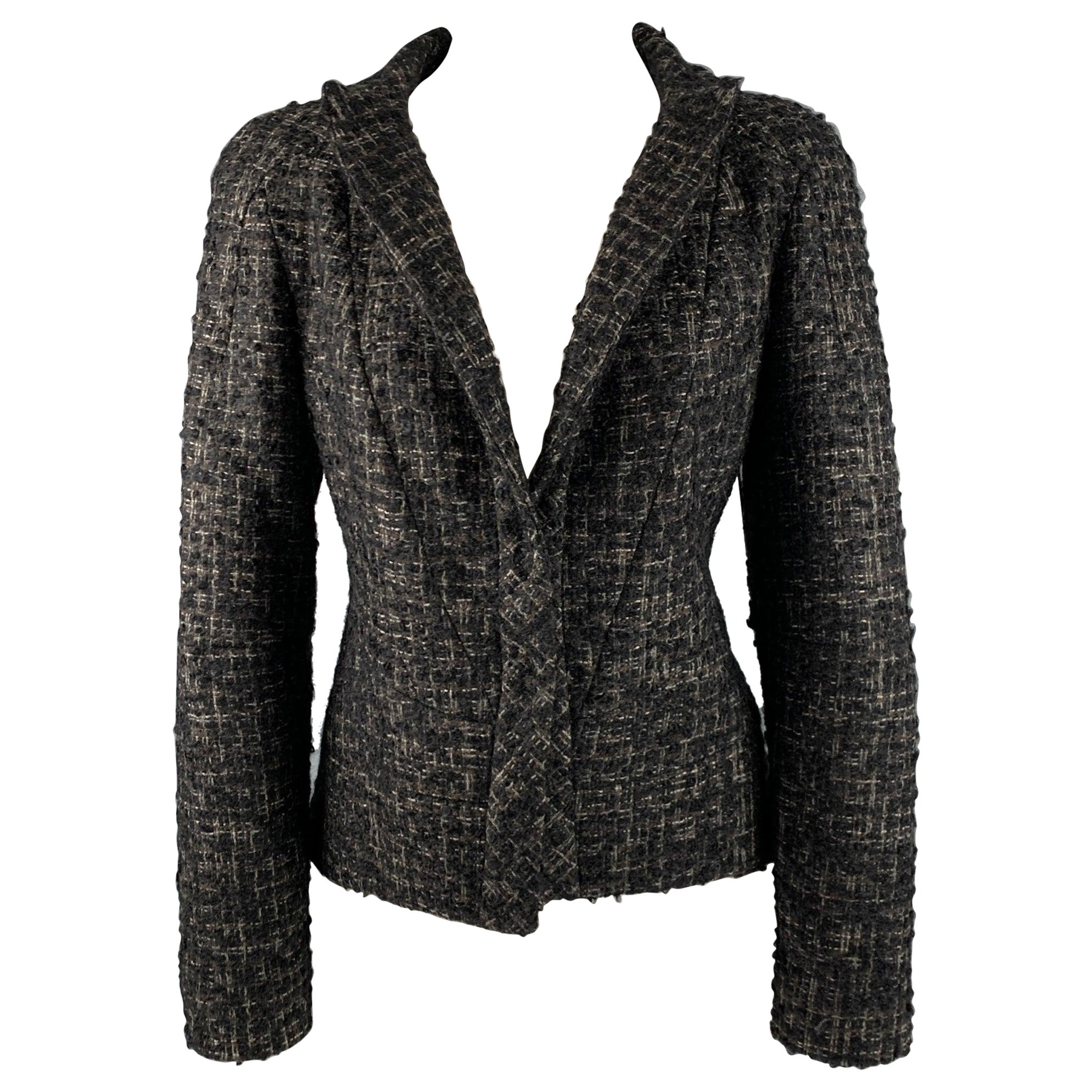 BRIONI Size L Black Grey Tweed Snaps Jacket For Sale