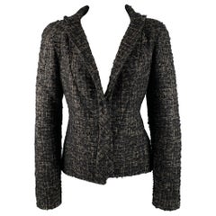 BRIONI Size L Black Grey Tweed Snaps Jacket