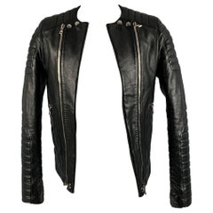 Veste de moto en cuir noir BALMAIN Taille 36