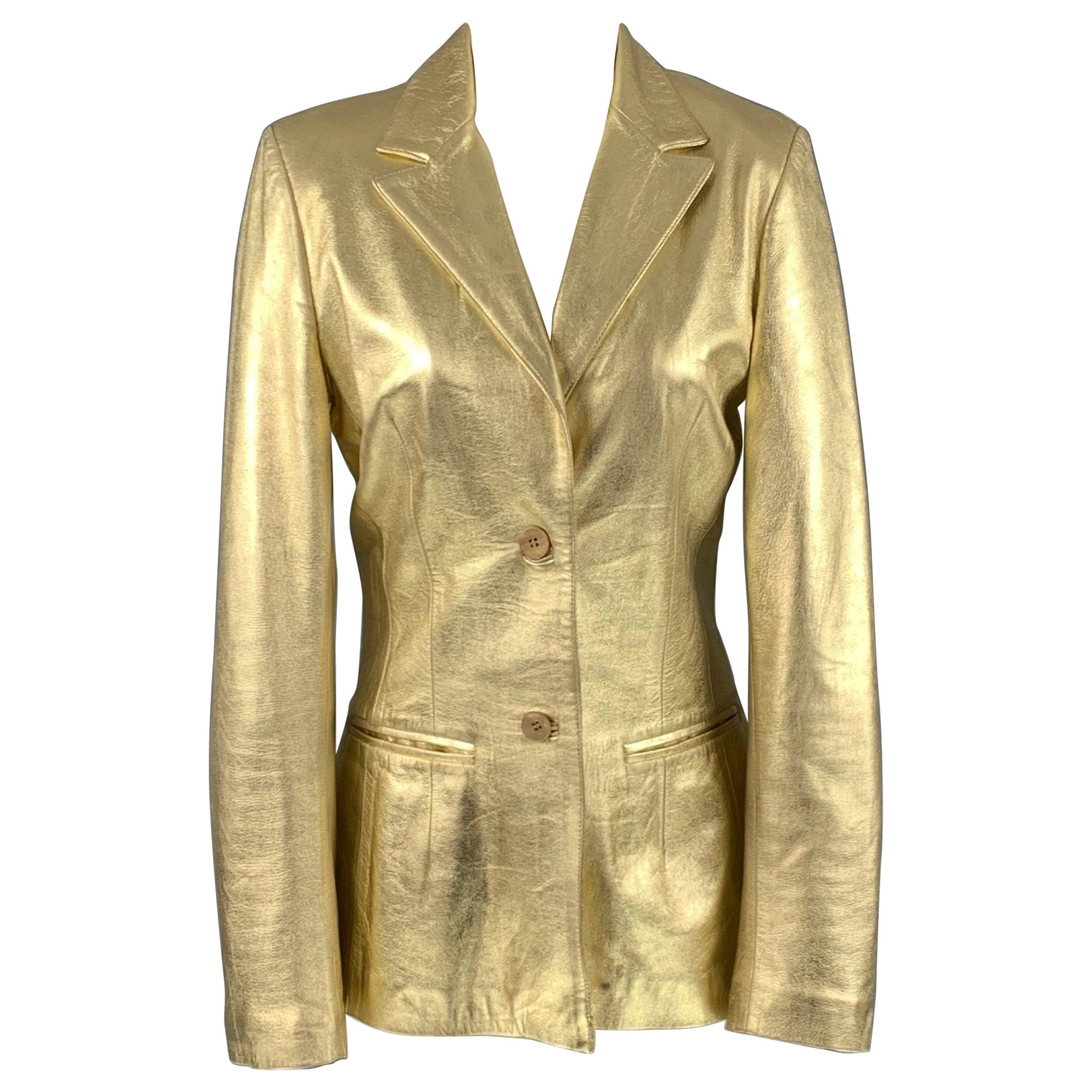 BLUMARINE Size 8 Gold Leather Metallic Lambskin Jacket For Sale