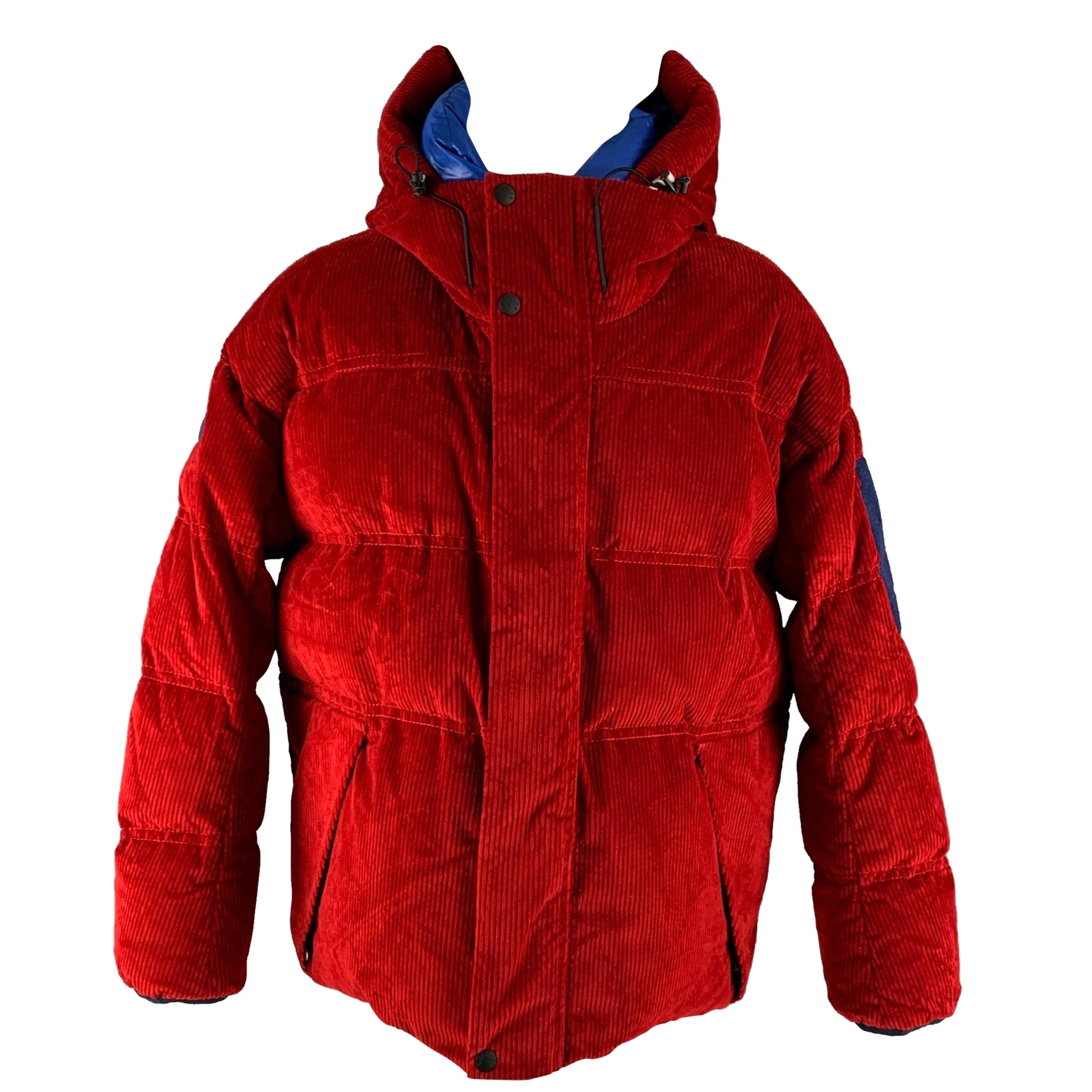 MONCLER GRENOBLE  Veste à capuche en velours côtelé rouge, taille XL en vente