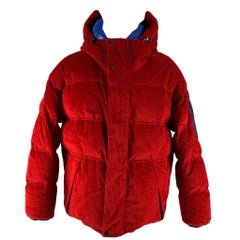 MONCLER GRENOBLE  Size XL Red Corduroy Cotton Hooded Jacket