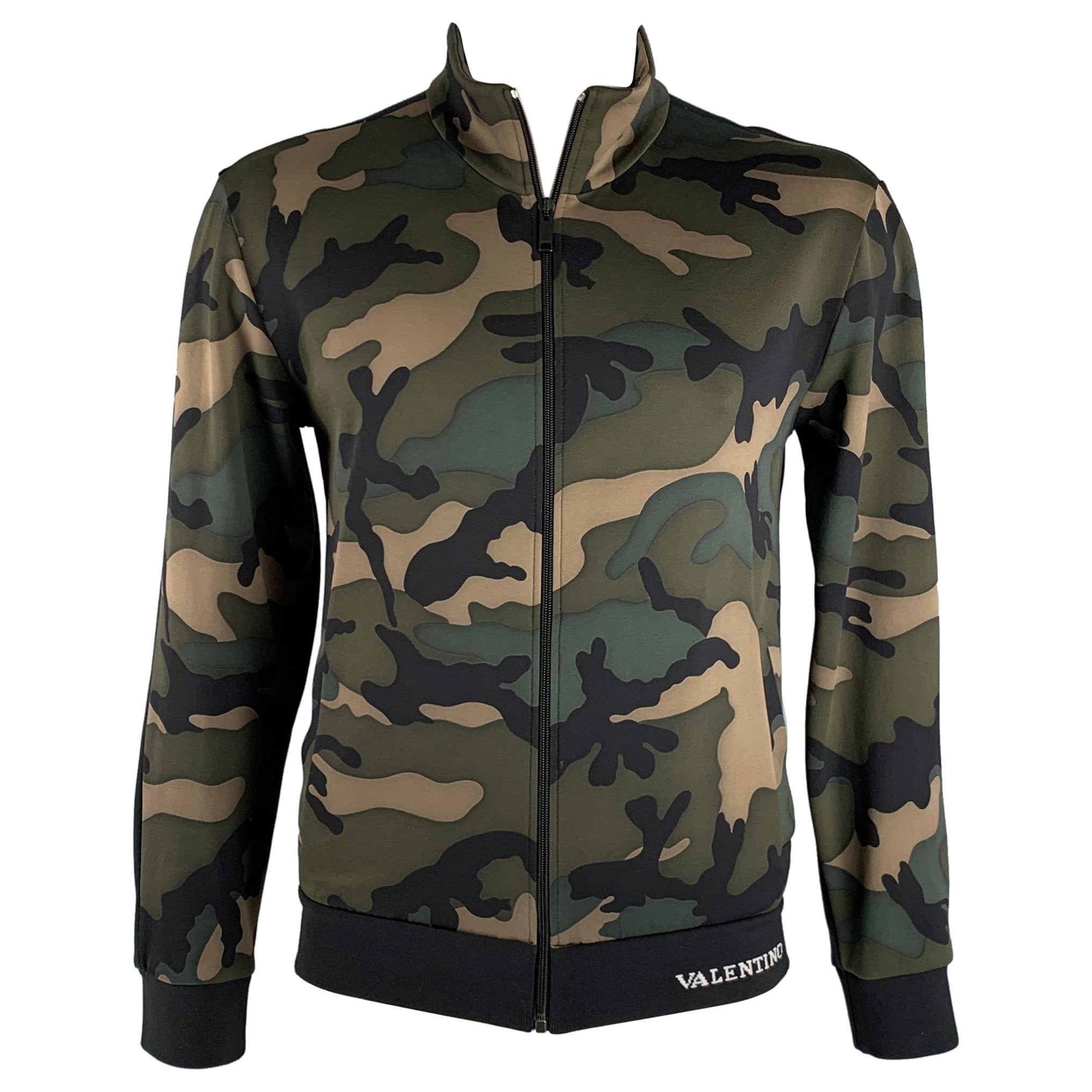 VALENTINO Size XL Green Brown Camo Polyamide Cotton Jacket For Sale