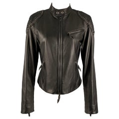 RALPH LAUREN Size 8 Black Studded Leather Zip Up Jacket
