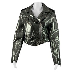 REBECCA MINKOFF Size S Silver Leather Metallic Biker Jacket