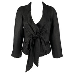 DONNA KARAN Size 8 Black Linen Viscose Tied Front Jacket  Blazer