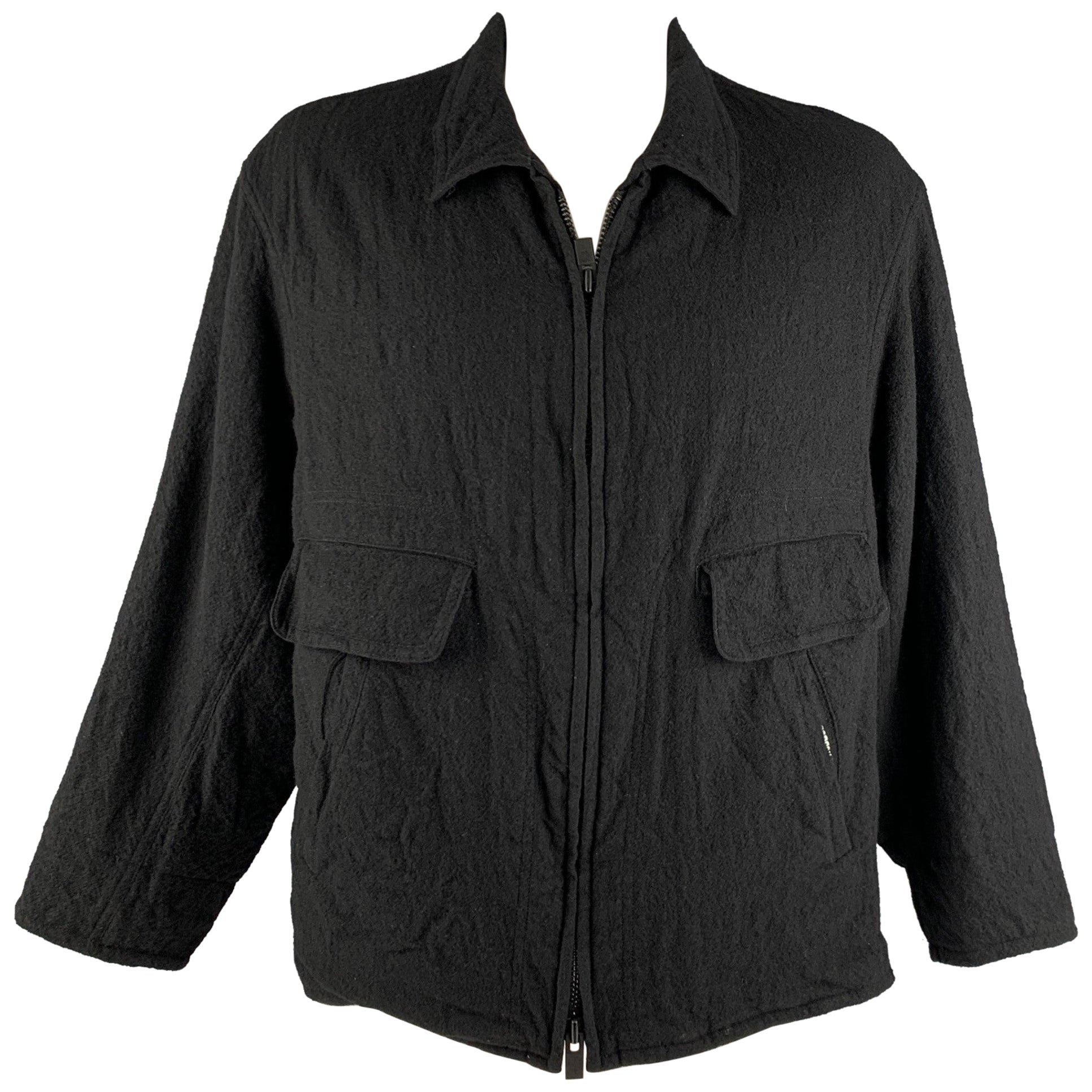 YOHJI YAMAMOTO Size L Black Wool Zip Up Jacket For Sale