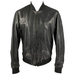 Used BELSTAFF Size 38 Black Leather Ribbed Collar Jacket