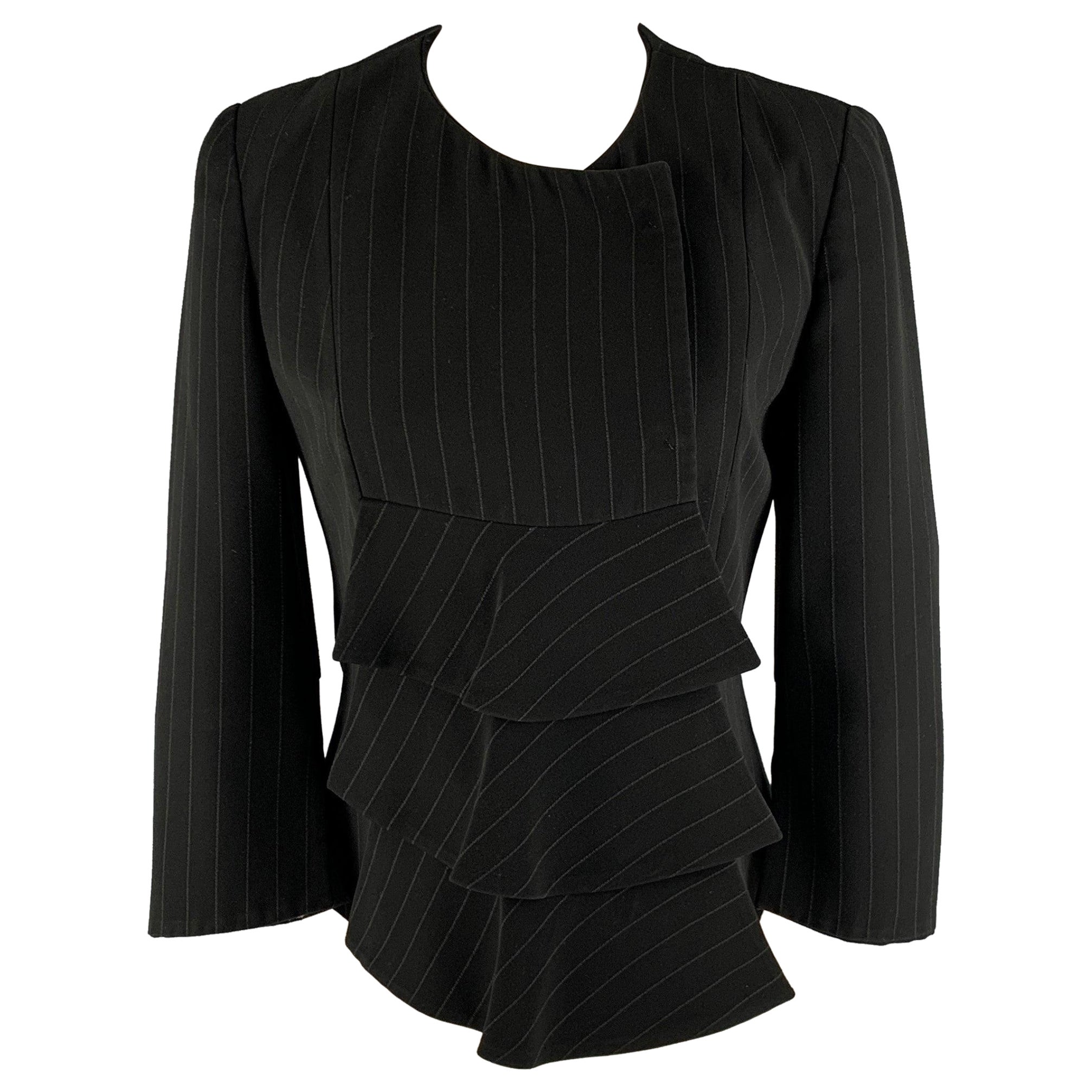 GIORGIO ARMANI Size 2 Black Pinstripe 3/4 Sleeves Jacket Blazer