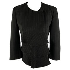 GIORGIO ARMANI Größe 2 Schwarze Jacke mit 3/4-Ärmeln und Nadelstreifen und Blazer