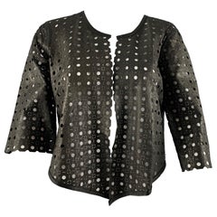 MILLY Size M Black Perforated Lambskin 3/4 Sleeves Jacket