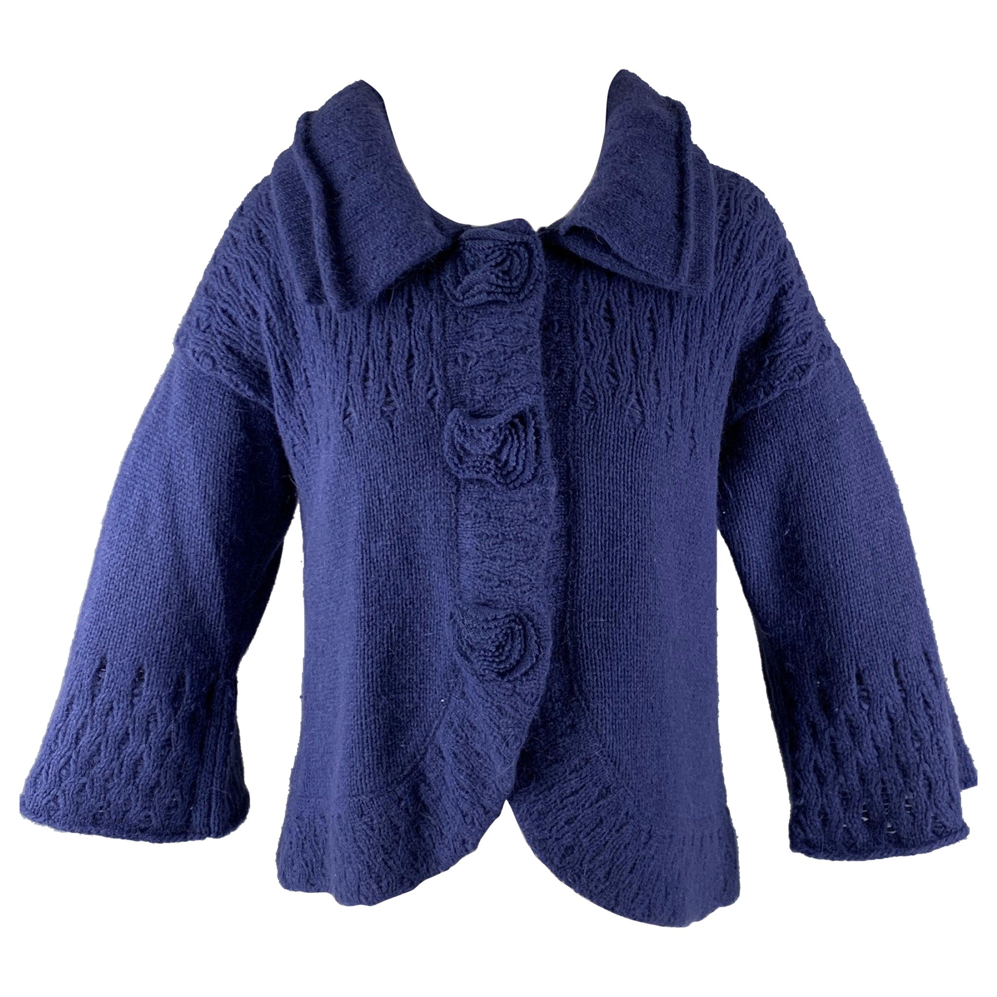MARC JACOBS Size S Blue Lambswool Angora Textured Jacket For Sale