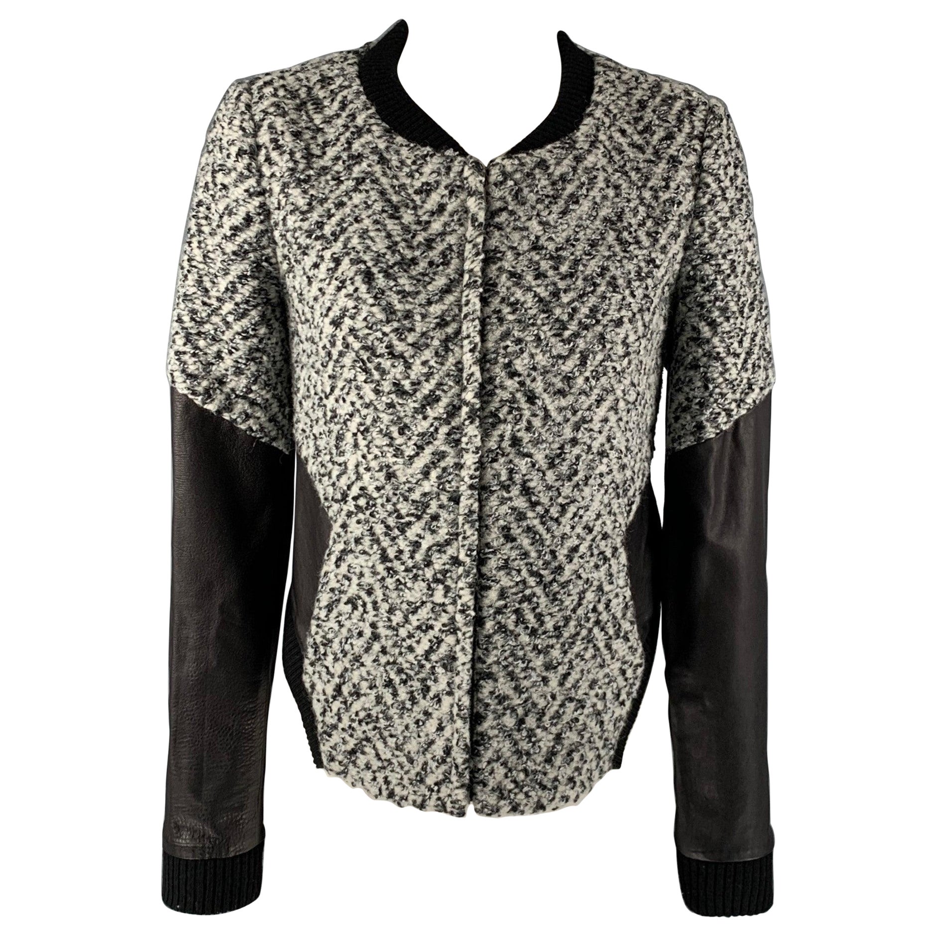 THAKOON Size 0 Black White & Grey Acrylic Blend Mixed Fabrics Jacket For Sale